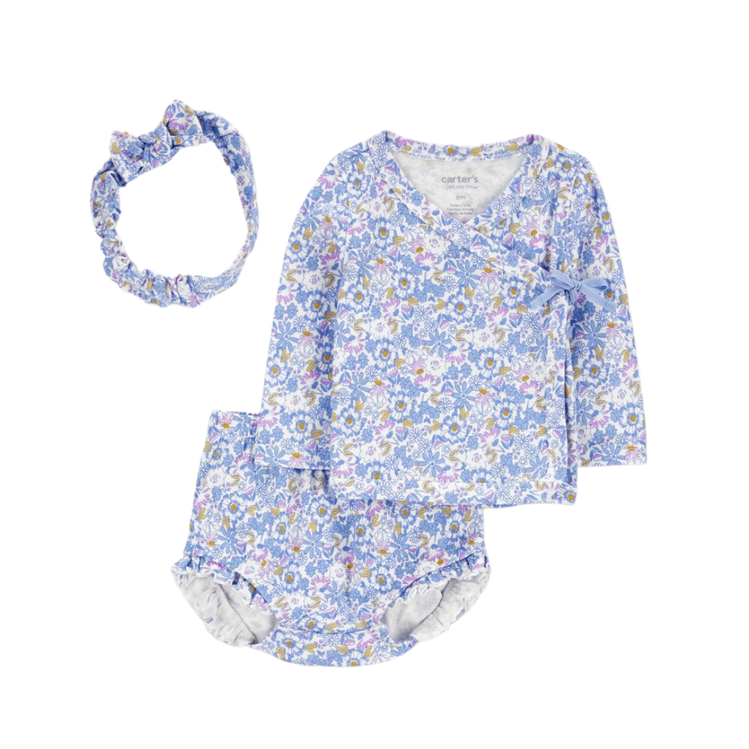 Conjunto Morado Floral con Cintillo