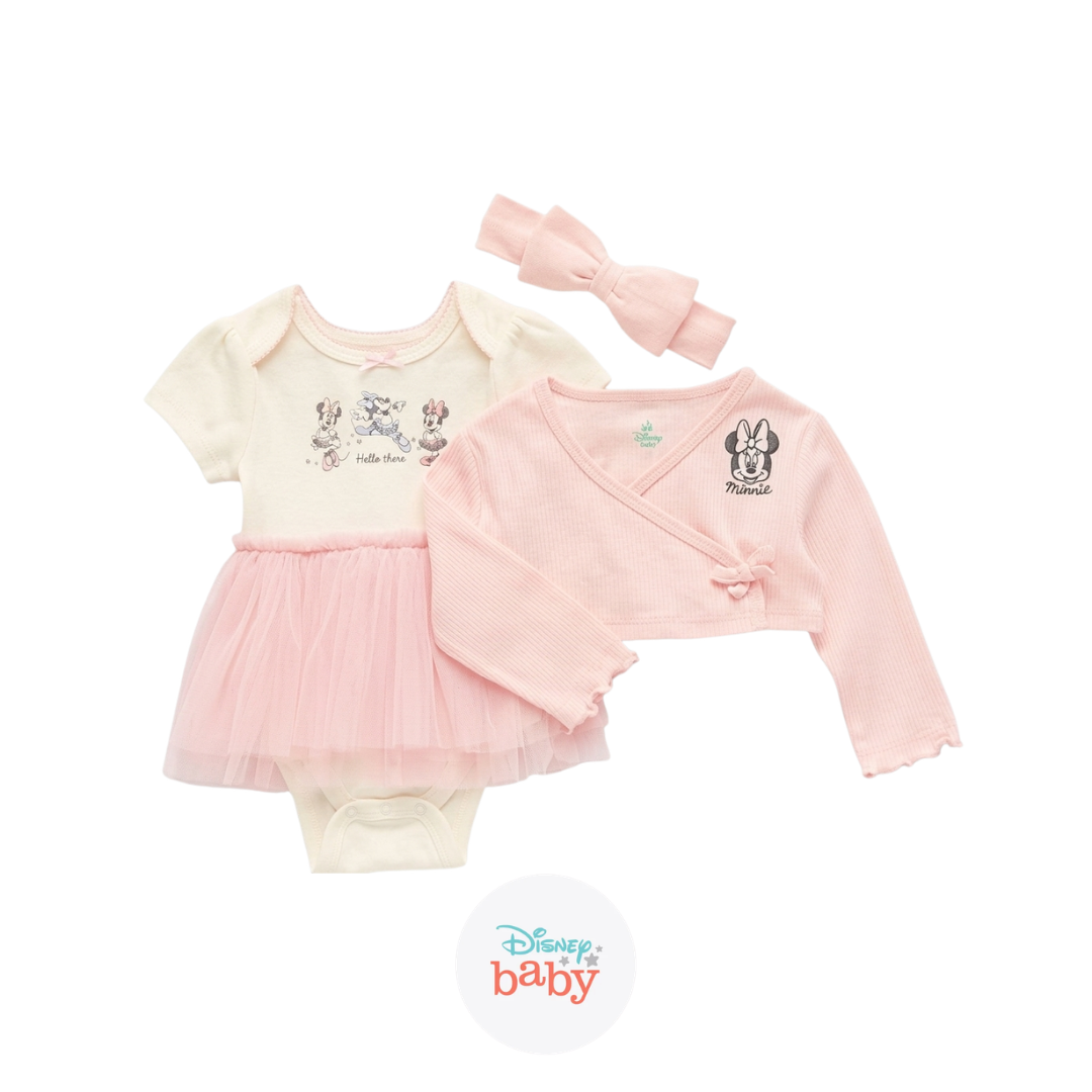 Conjunto de 3 Piezas de Minnie (Body, Cardigan y Cintillo)