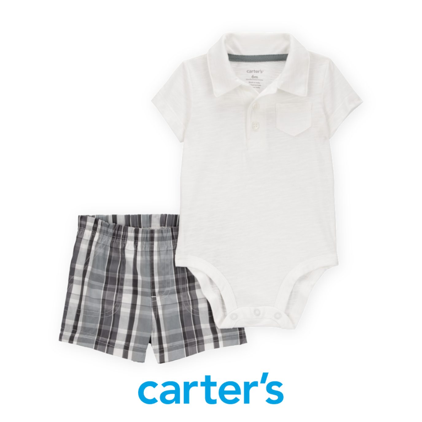 Body Blanco Tipo Polo con Short de Cuadros*