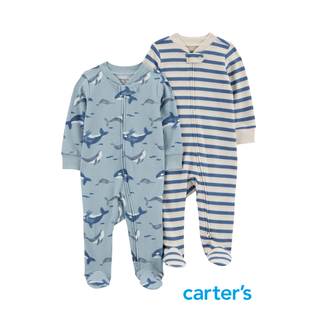Set de 2 Pijamas Ballenas y Rayas