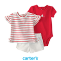 Conjunto de 3 Piezas de Niña Rojo/Crema
