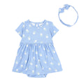 Vestido Azul de Flores con Cintillo