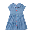 Vestido Denim Manga Corta con Botones de Corazones