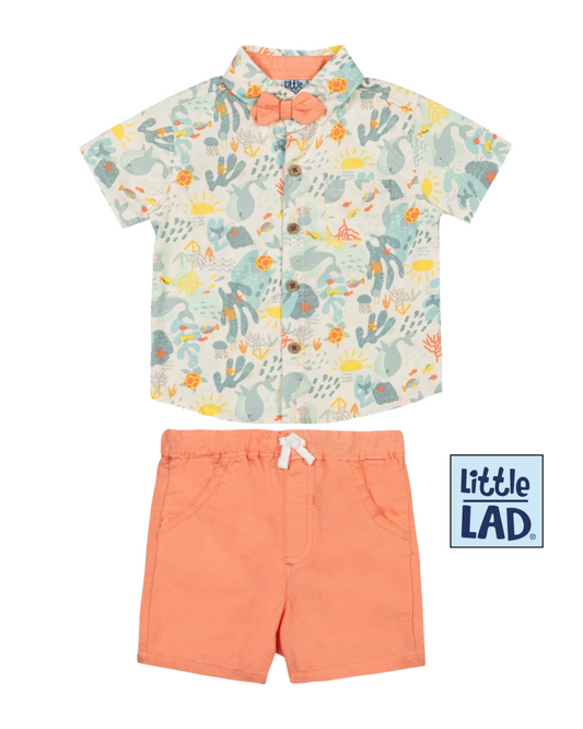 Camisa Mundo Marino con Short de Lino Naranja