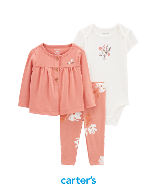 Set de 3 Piezas Floral con Cardigan