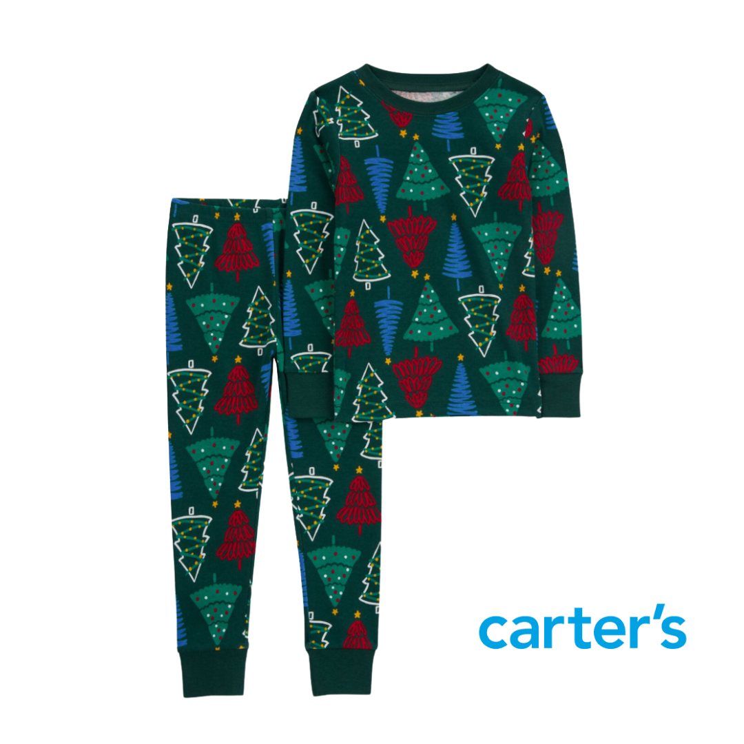 Pijama Verde de Árboles Navideños