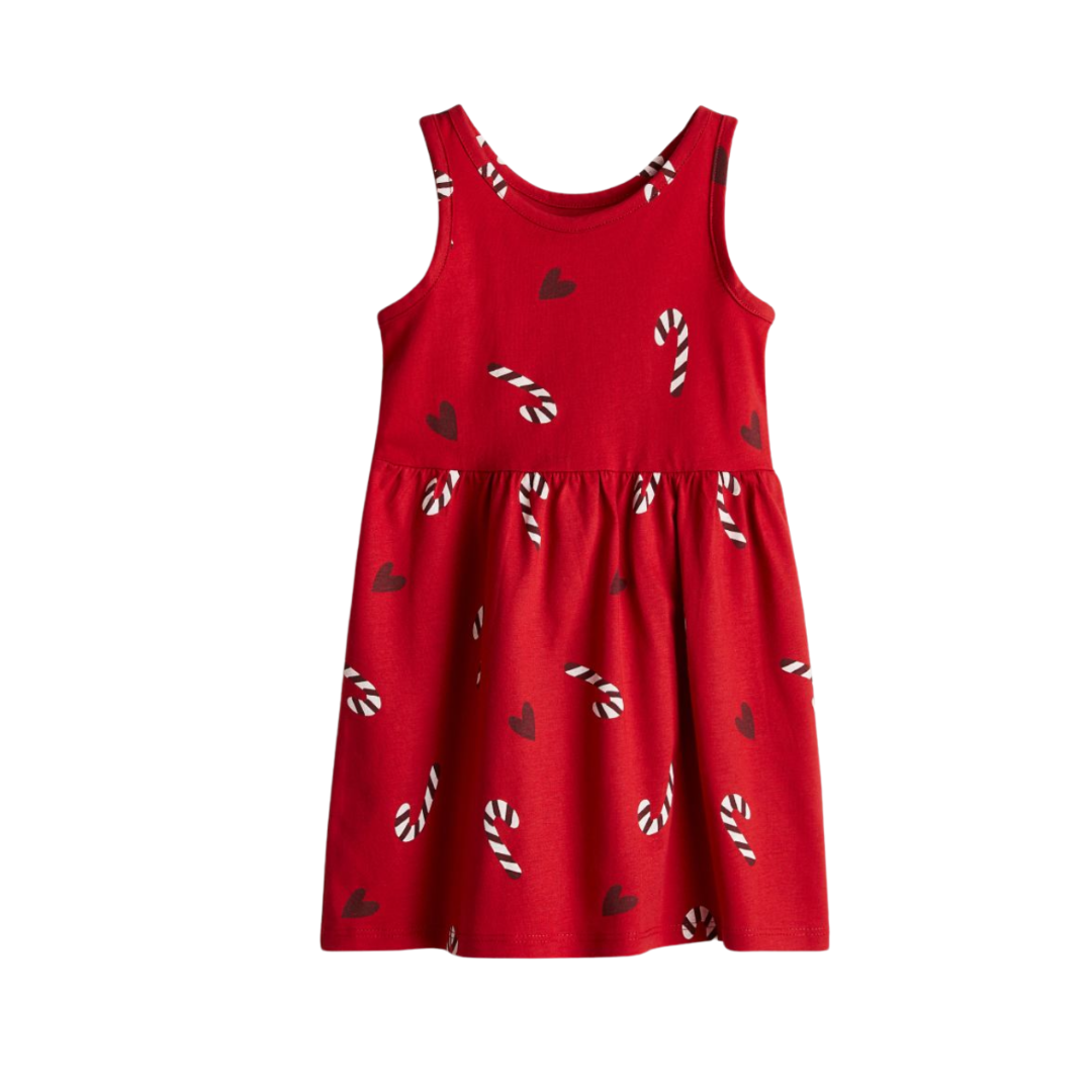 Vestido Rojo de Bastones Navideños/Corazones