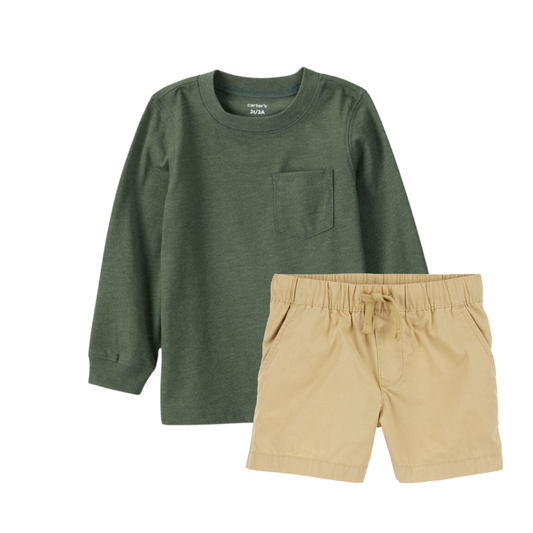 Conjunto de Swater Manga Larga Verde con Short Khaki