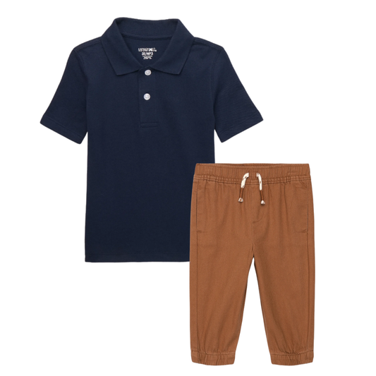 Chemise Azul Marino con Jogger Khaki