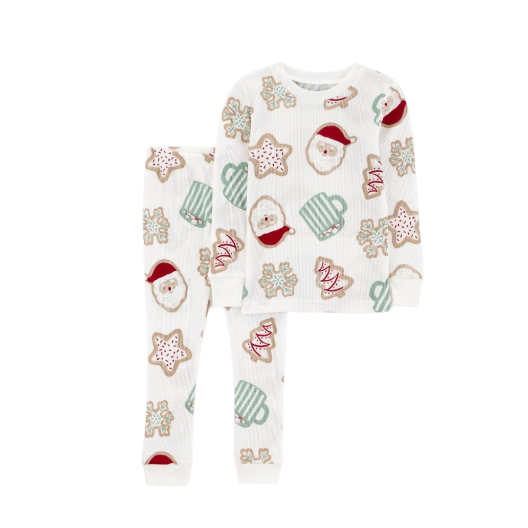 Pijama Blanca Navideña de Dos Piezas (Santa/Galletas/Chocolate Caliente)