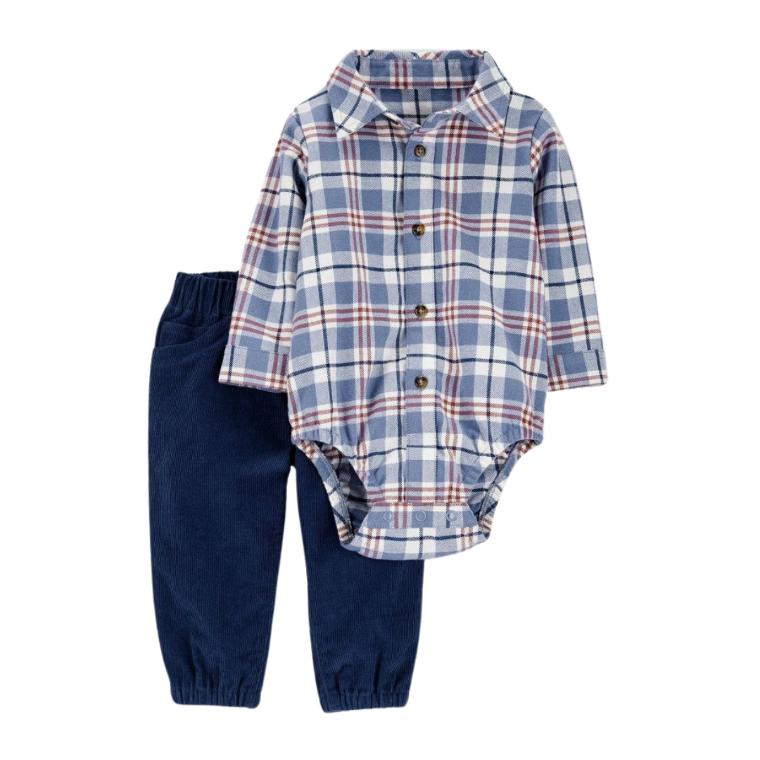 Body Tipo Camisa de Cuadros y Pantalón Azul