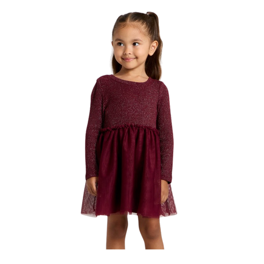 Vestido Vinotinto Brillante con Falda de Tul