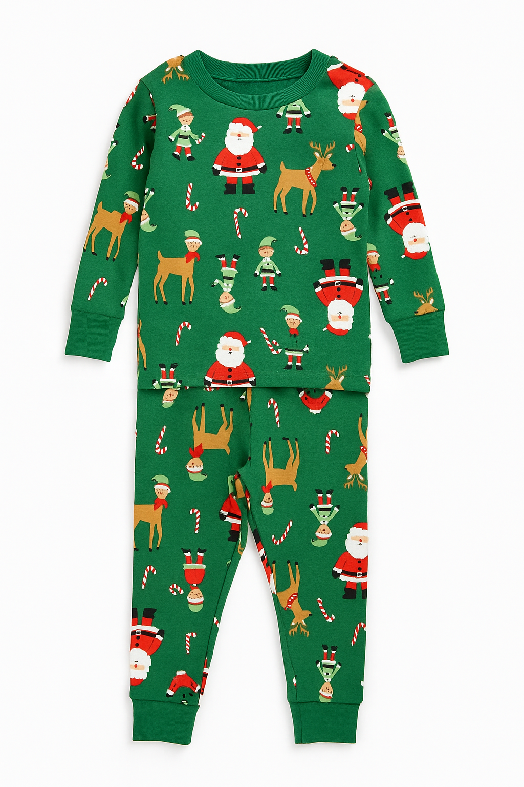 Pijama Verde de Dos Piezas de Navidad (Santa/Renos/Elfos)