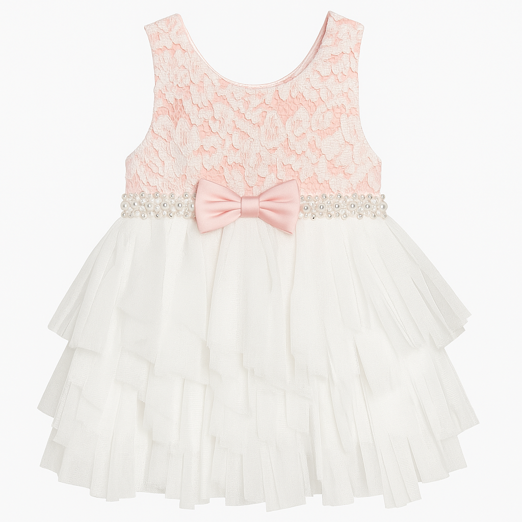 Vestido Rosado/Blanco con Lazo Frontal