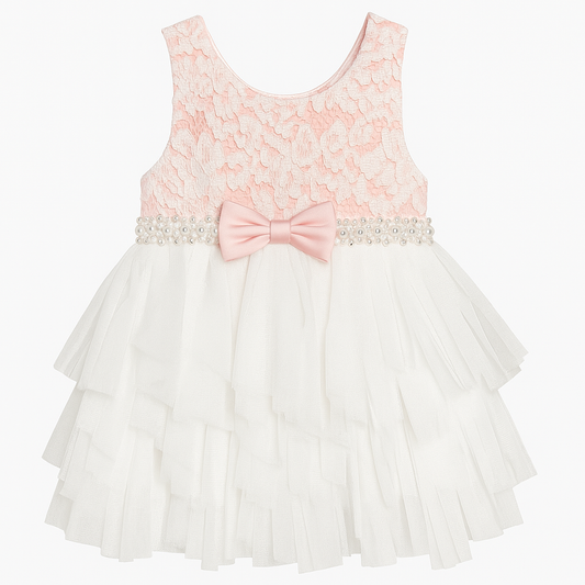 Vestido Rosado/Blanco con Lazo Frontal