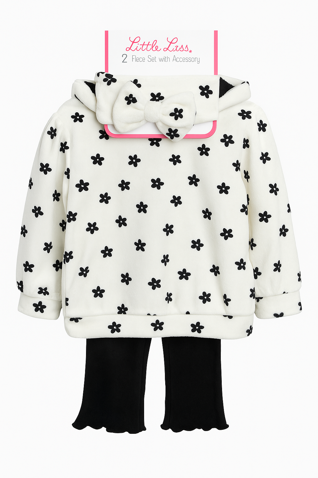 Sweater Blanco con Flores Negras con Cintillo y Pantalón