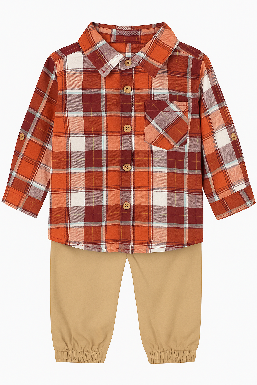 Camisa de Cuadros Color Rojizo con Pantalón Khaki