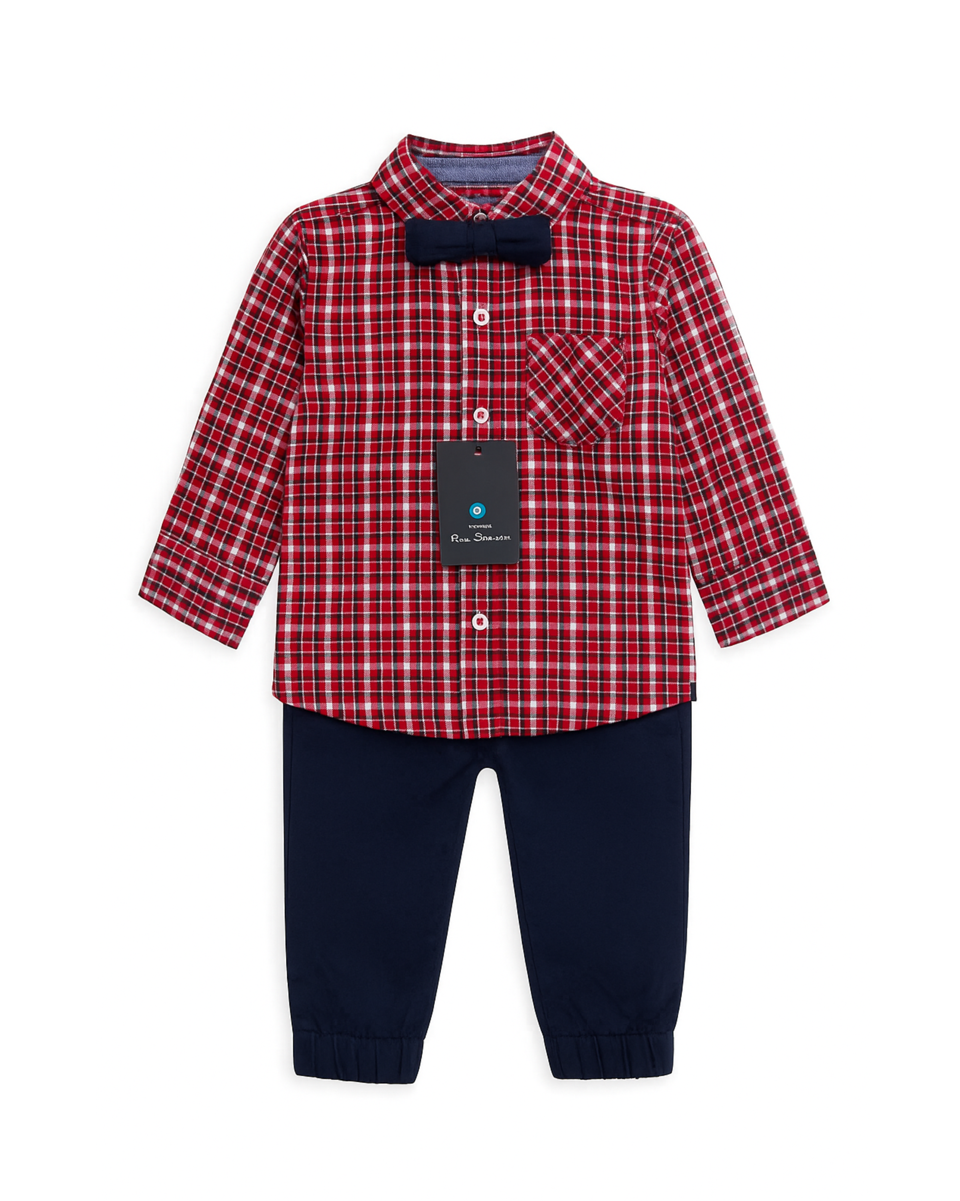 Camisa Roja de Cuadros con Pajarita y Pantalón Azul Marino