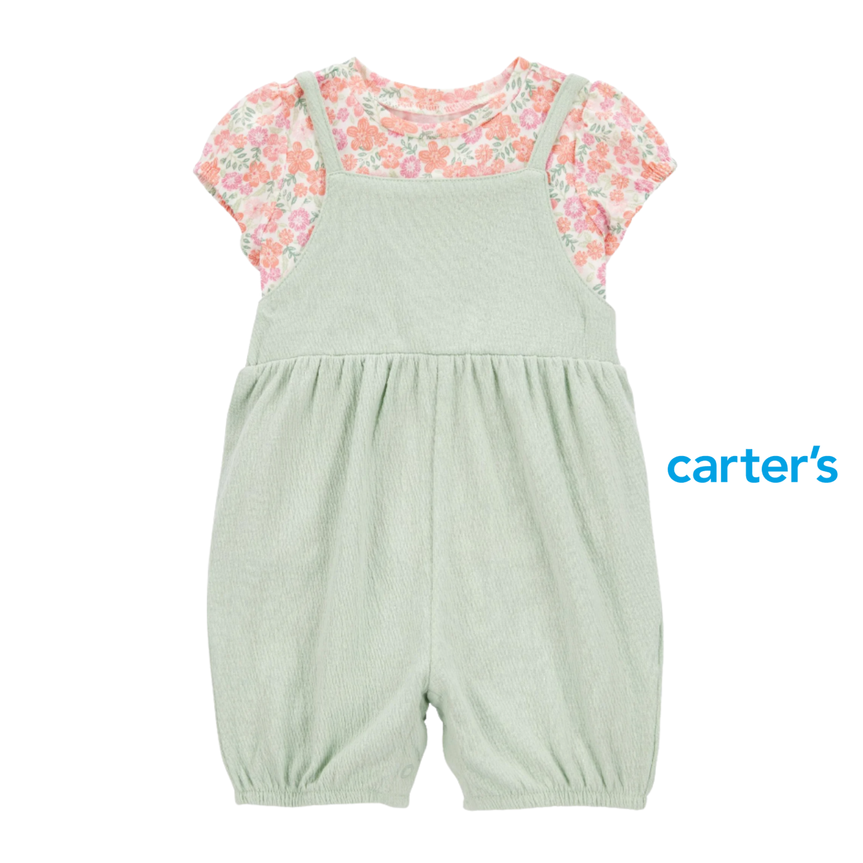 Franela Floral con Overall Verde