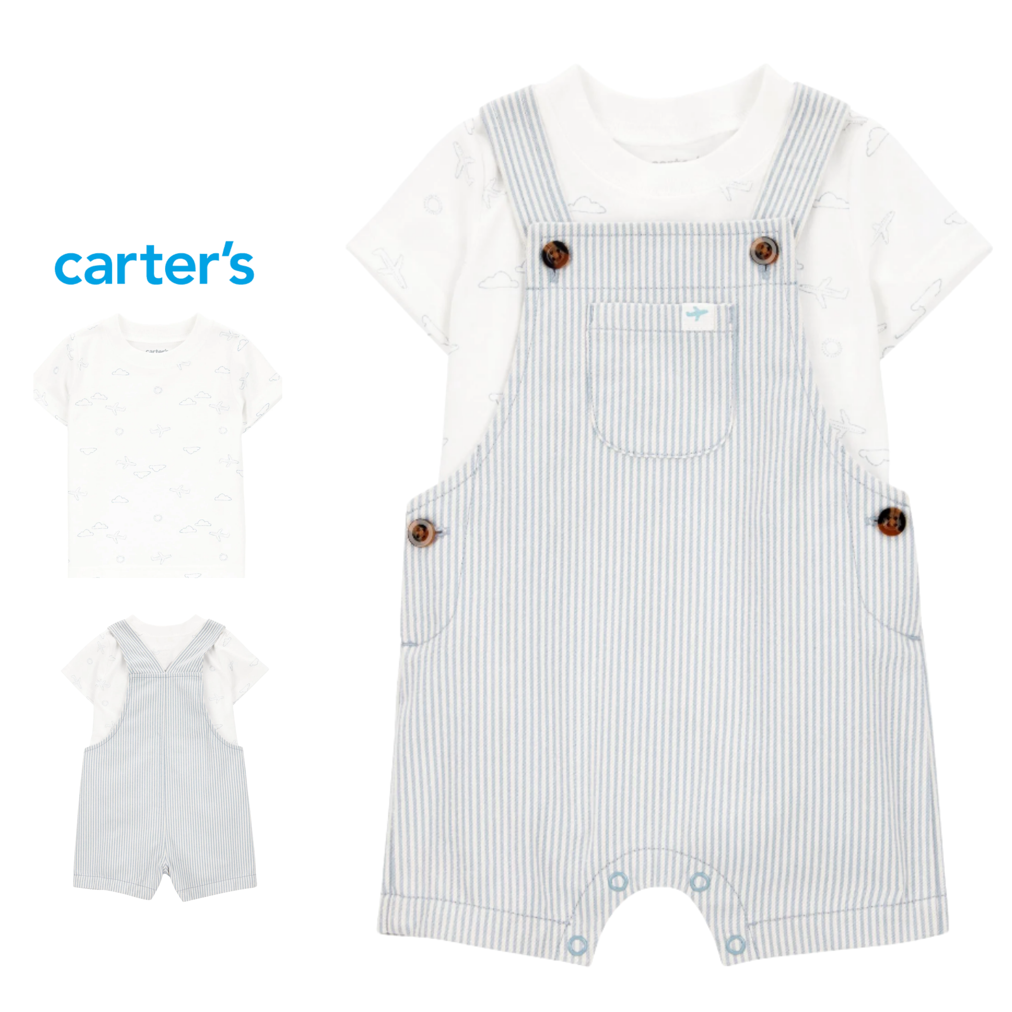 Braga de Rayas con Franela Blanca de Aviones y Nubes