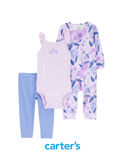 Pijama Morada Floral con Body y Leggings
