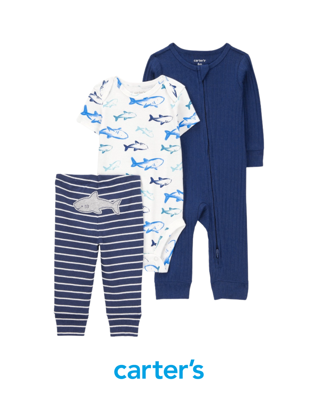 Pijama Azul Marino con Body y Mono de Tiburones