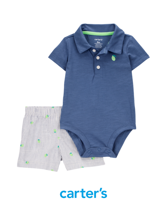 Body Azul Tipo Polo con Short de Rayas