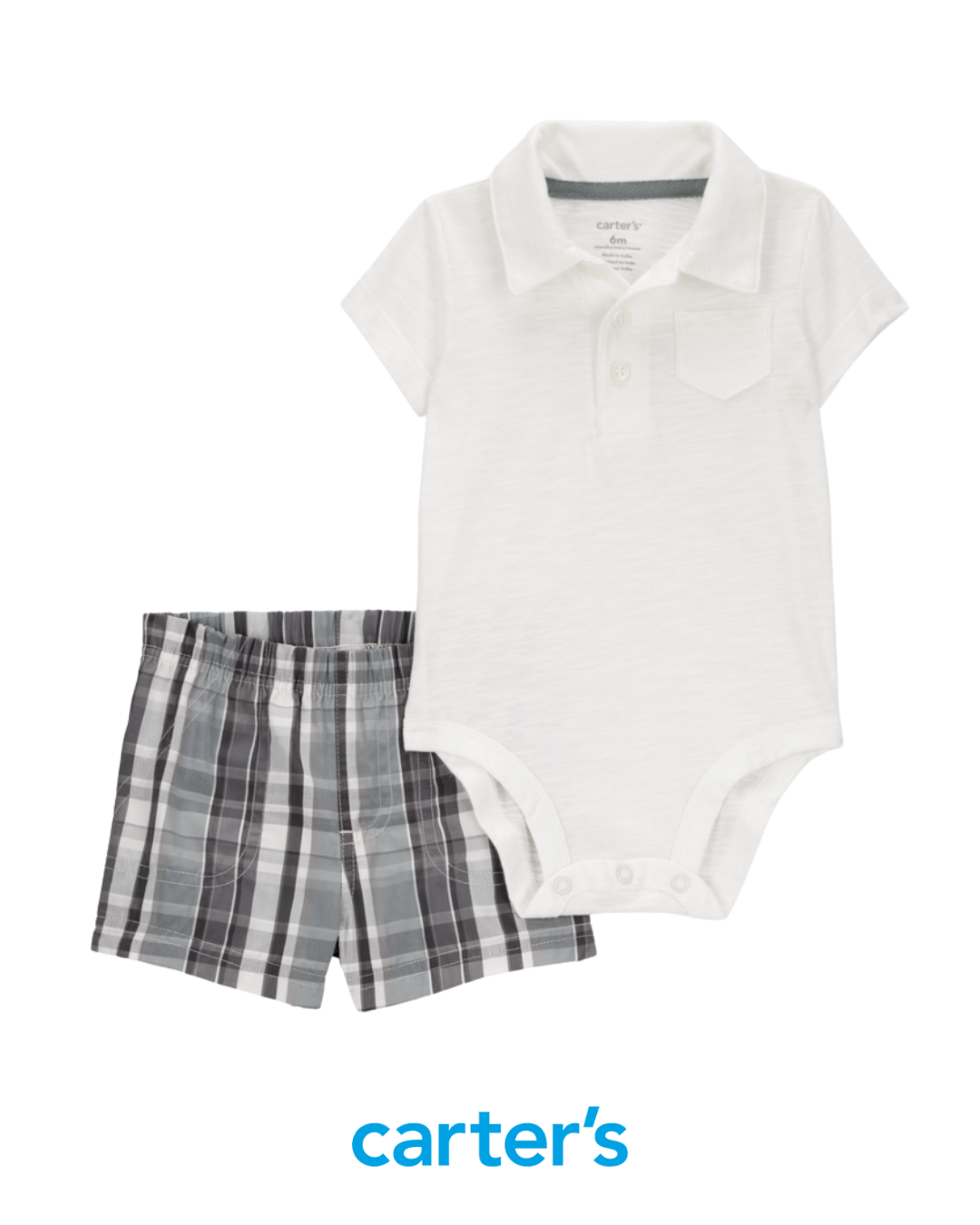 Body Blanco Tipo Polo con Short de Cuadros