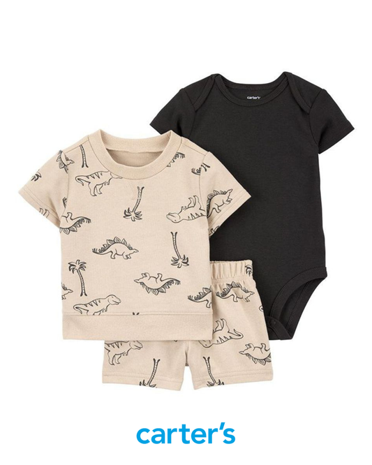 Set de 3 Piezas Beige/Negro de Dinosaurio