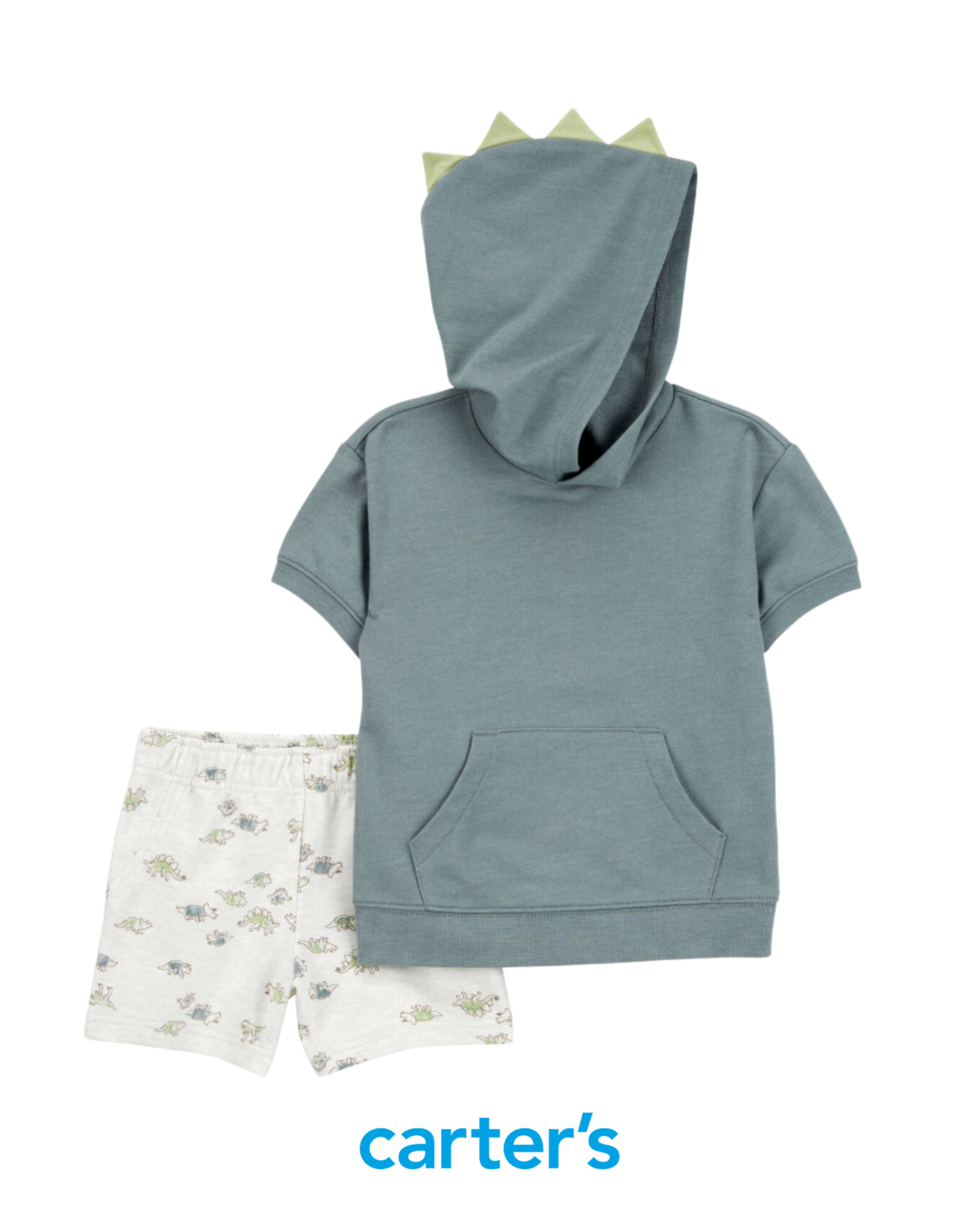Hoodie Verde con Cresta y Short de Dinosaurio