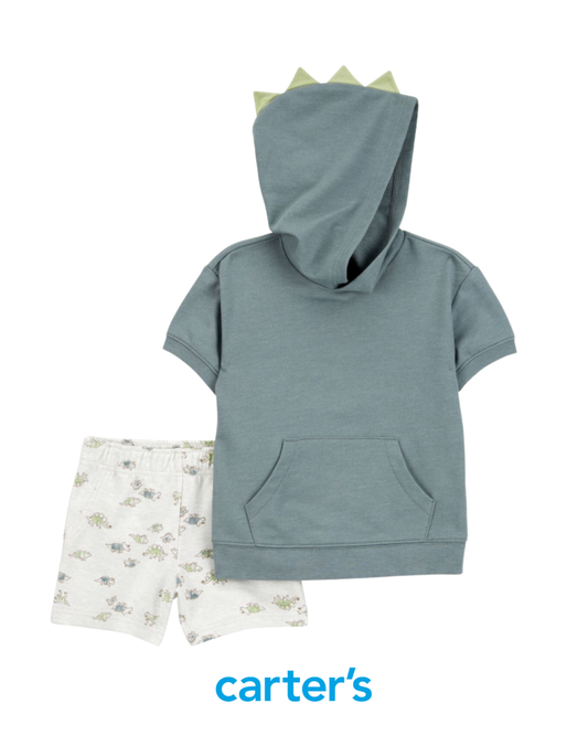 Hoodie Verde con Cresta y Short de Dinosaurio
