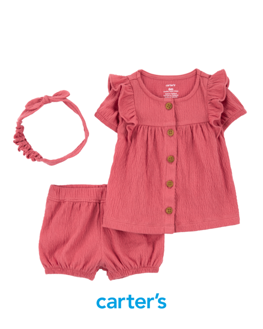 Conjunto 3 Piezas Rosado con Cintillo