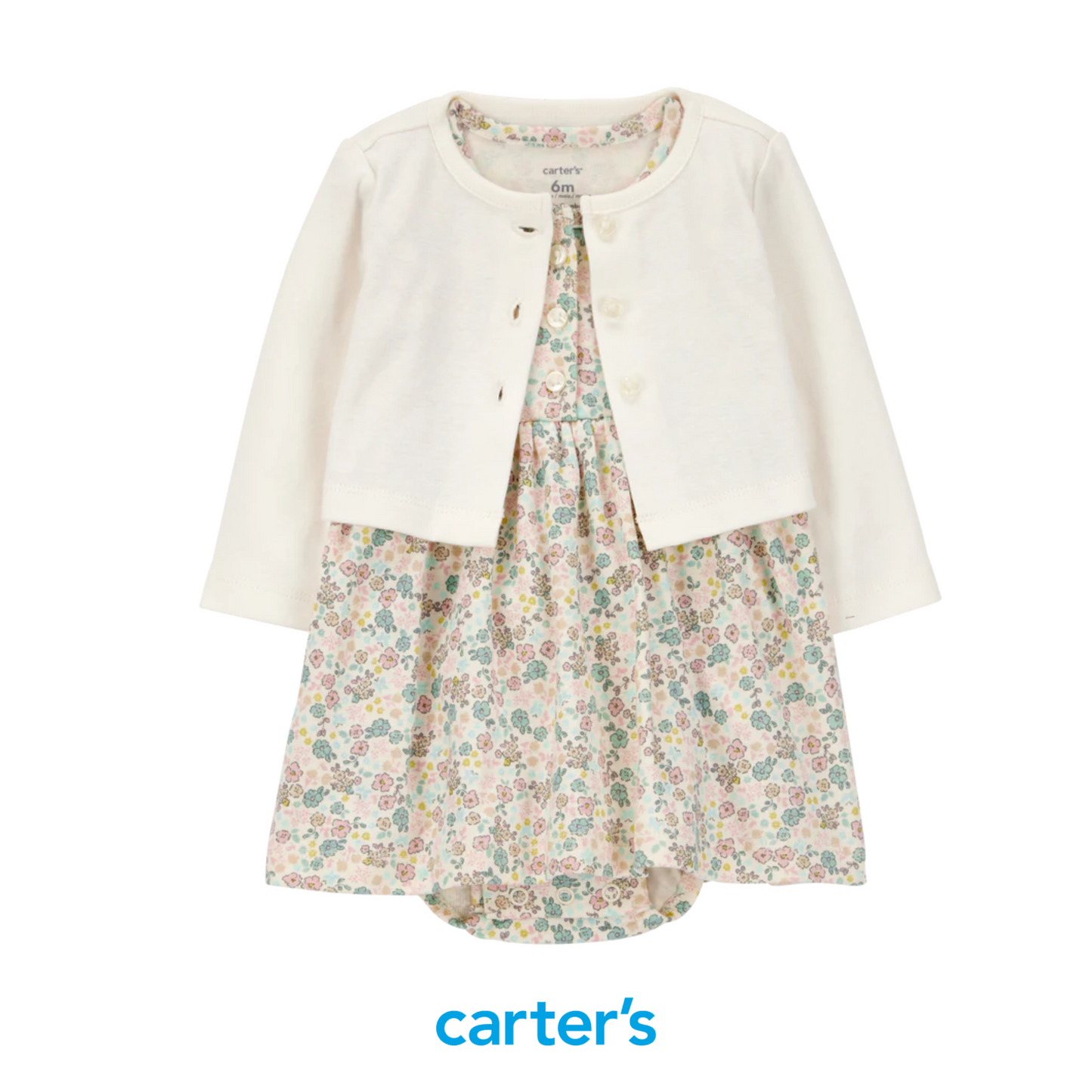 Vestido Floral con Cardigan Blanco