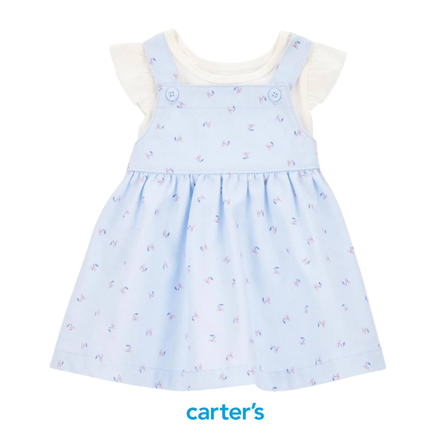 Jumper Azul Claro Floral con Franela Blanca de Rufles