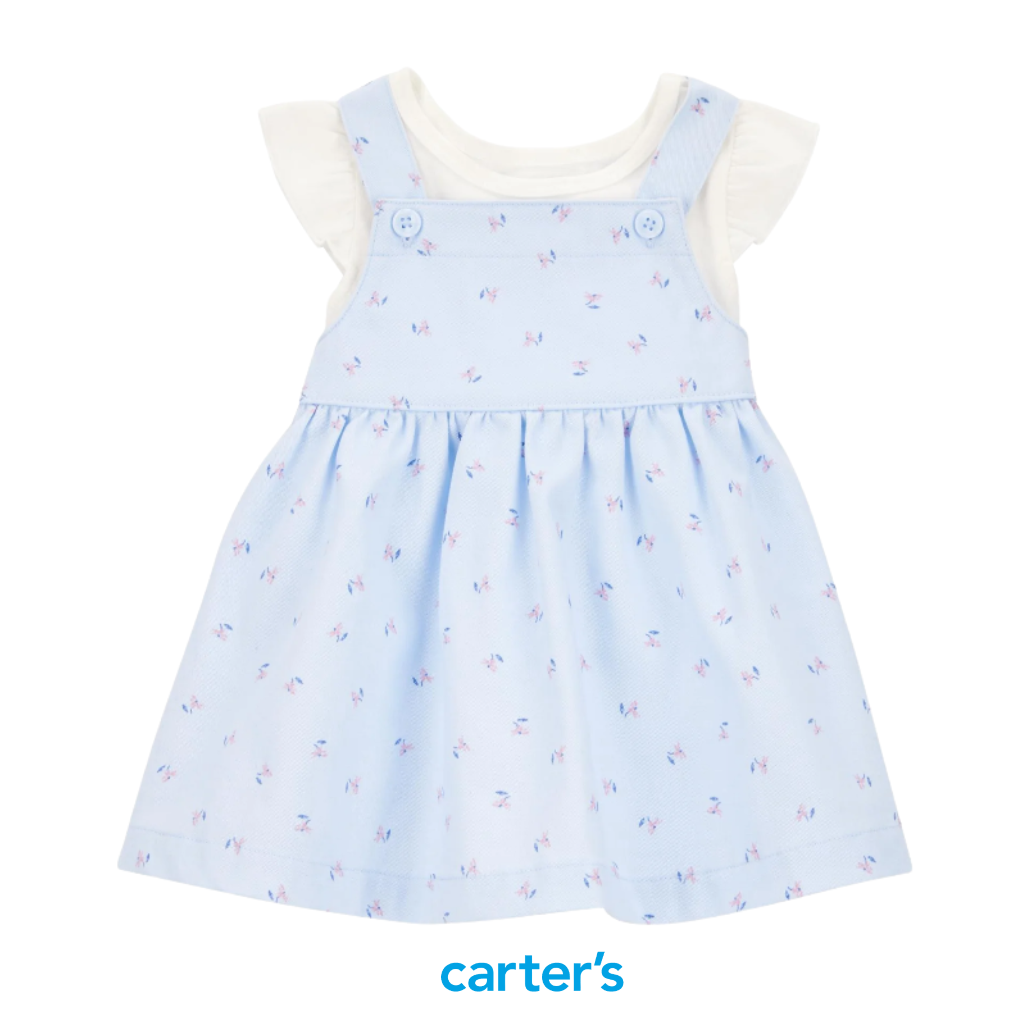 Jumper Azul Claro Floral con Franela Blanca de Rufles*