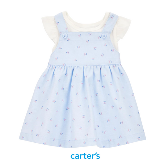 Jumper Azul Claro Floral con Franela Blanca de Rufles