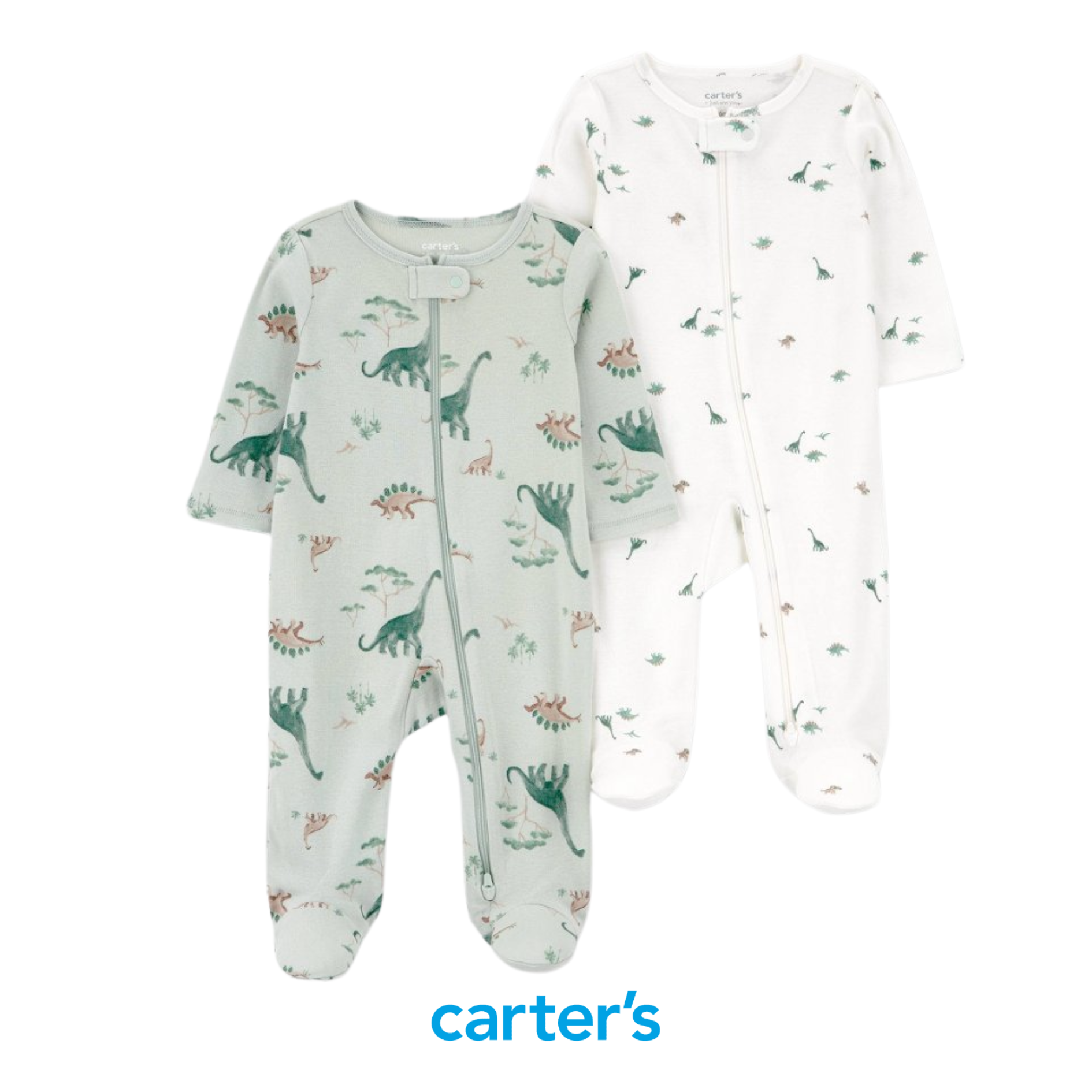 Set de 2 Pijamas Blanco/Verde de Dinosaurios