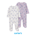 Set de 2 Pijamas Blanco/Morado de Mariposas