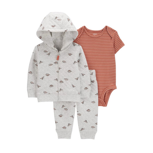 Set de 3 Piezas Gris de Dinosaurio y Body Naranja