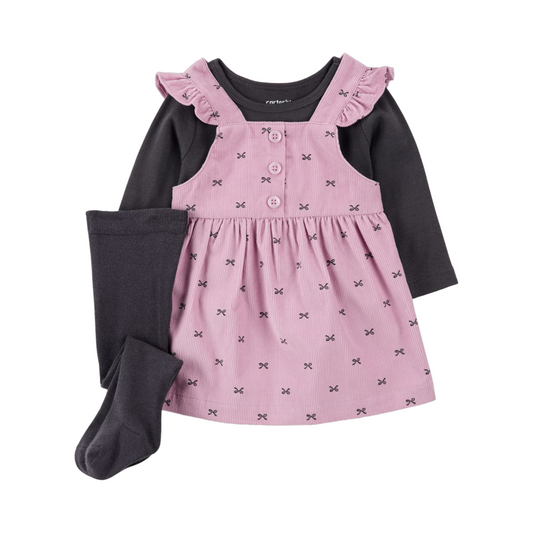 Jumper Rosado de Lazos con Body y Medias Negras