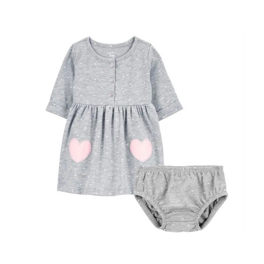 Vestido Gris de Puntos con Corazones