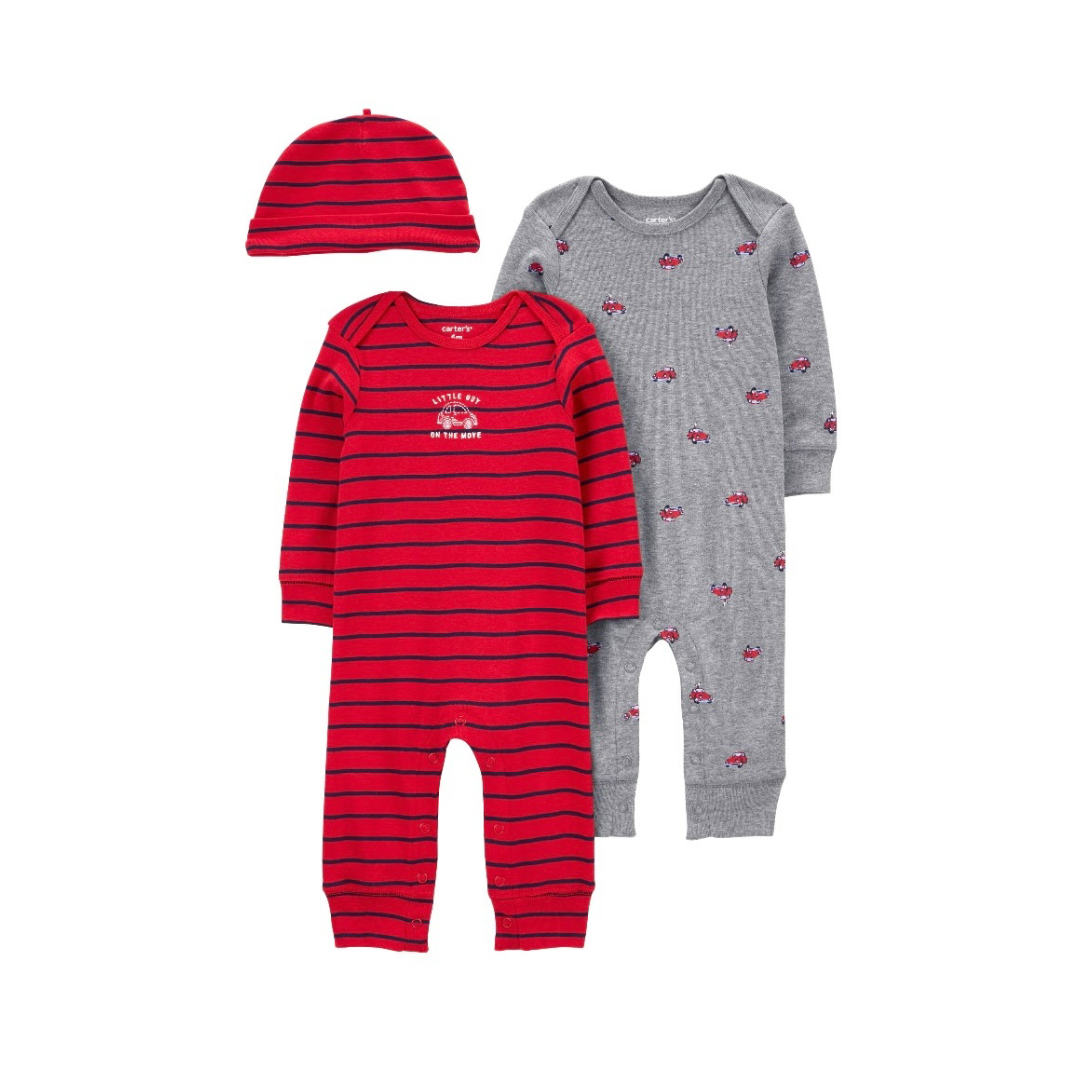 Set de 2 Enterizos Rojo/Gris con Gorro