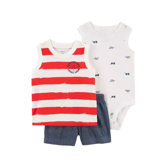 Conjunto de 3 Piezas Body, Franelilla y Short