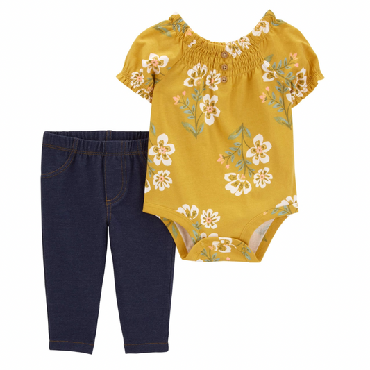 Conjunto Amarillo Floral con Body Arruchado