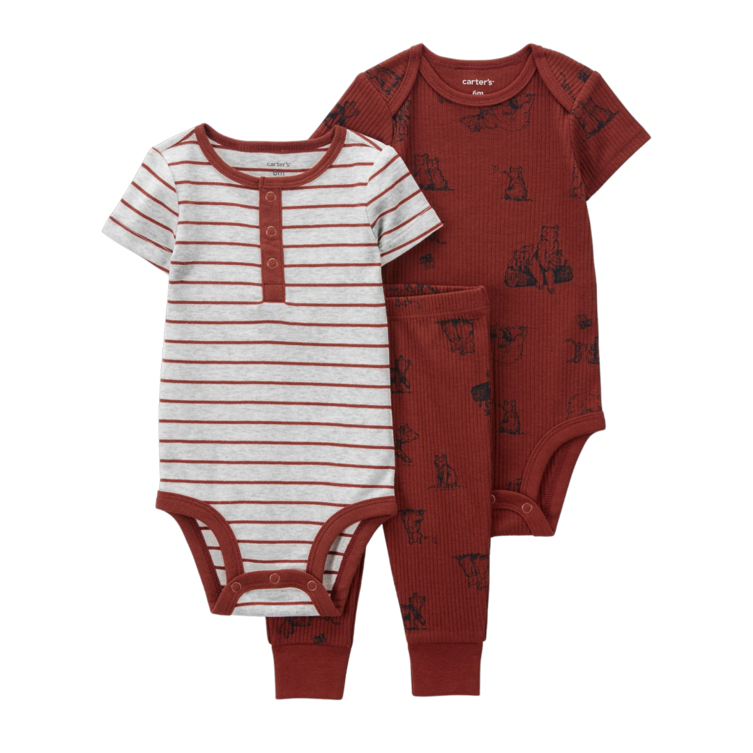 Set de 3 Piezas Rojizo Dos Bodys y Monito
