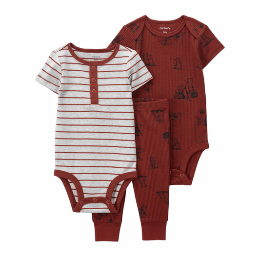 Set de 3 Piezas Rojizo Dos Bodys y Monito