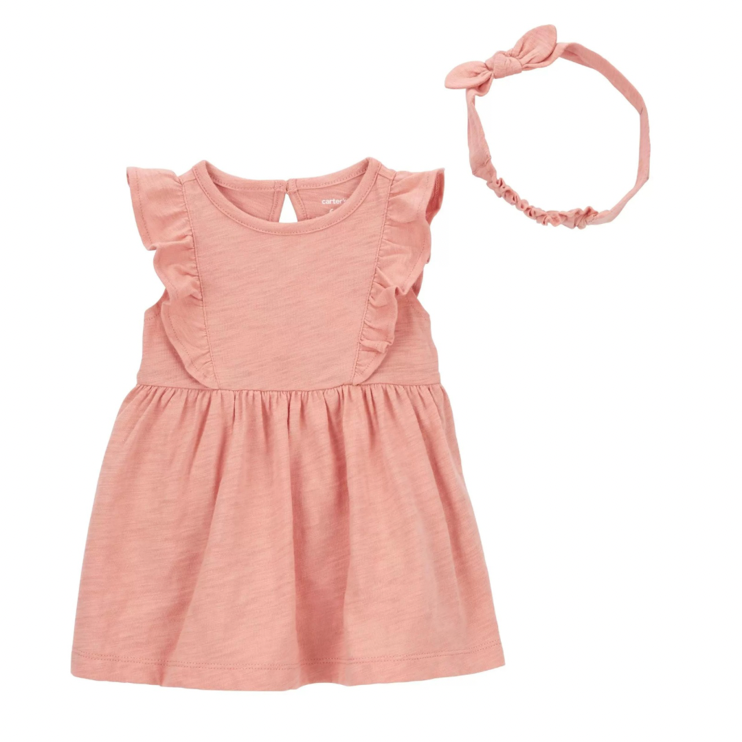 Vestido Rosado con Body Incorporado y Cintillo