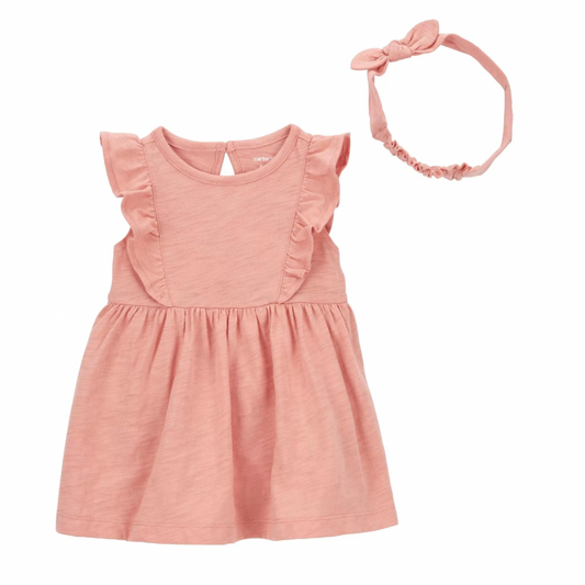 Vestido Rosado con Body Incorporado y Cintillo