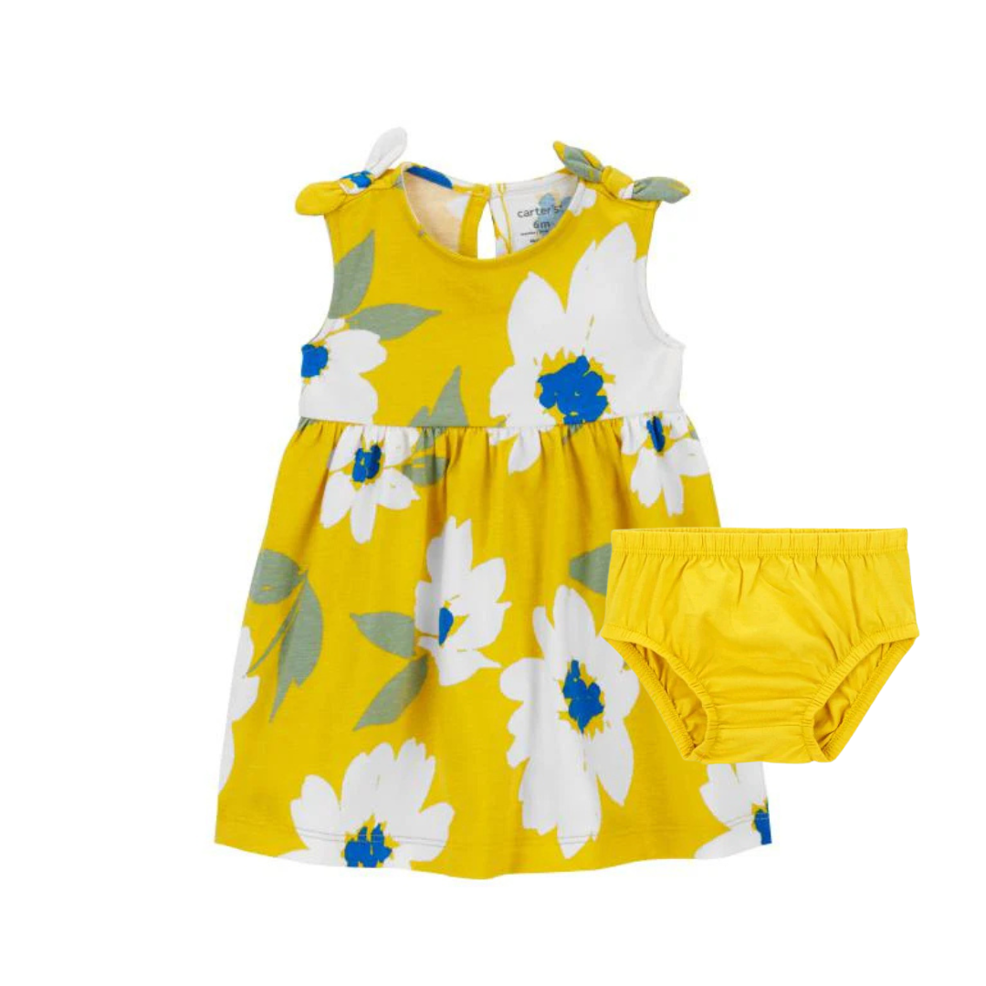 Vestido Amarillo de Flores con Cubre Pañal
