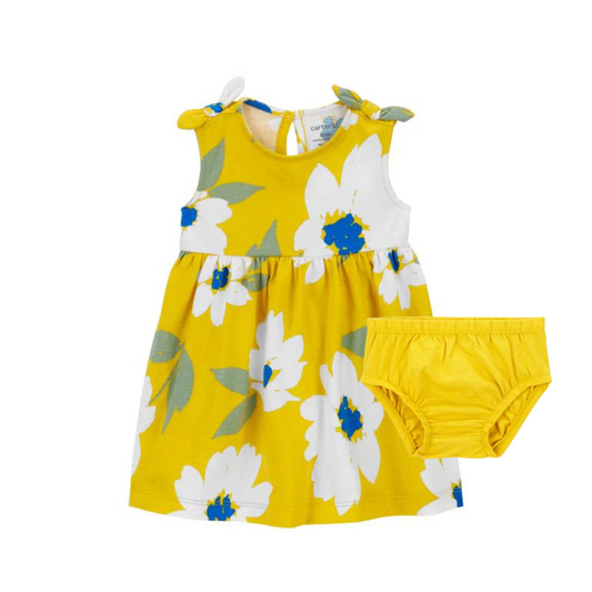 Vestido Amarillo de Flores con Cubre Pañal